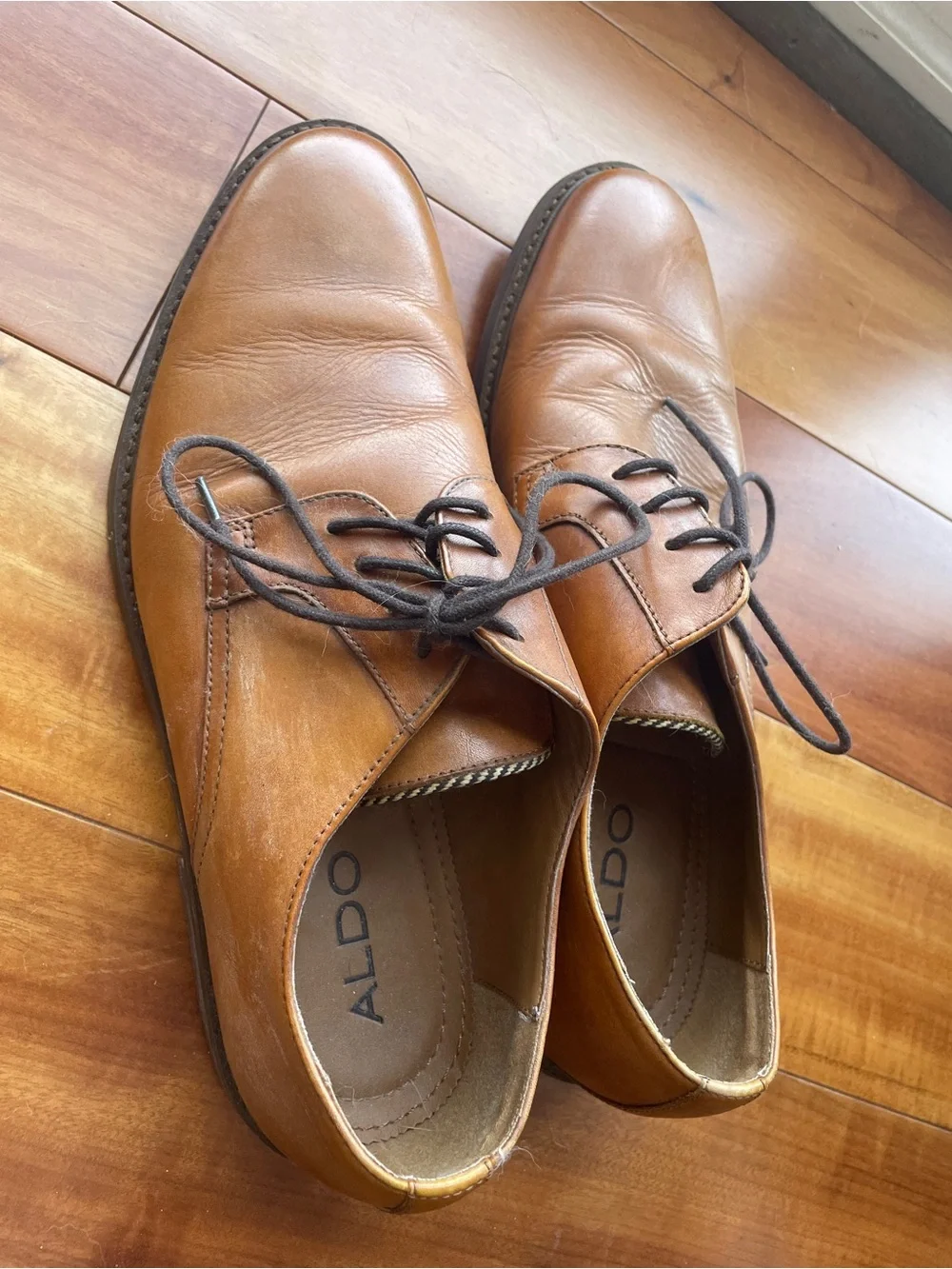 ALDO Brown Leather Derby Shoes with Dark Brown Laces